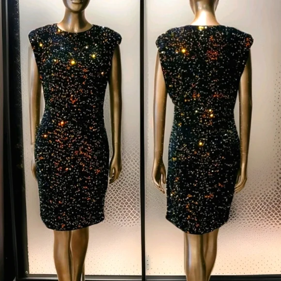 NWT Blue Velvet Sequin Embelissged Bodycon Party Cocktail Mini Dress Sz L - Picture 14 of 16